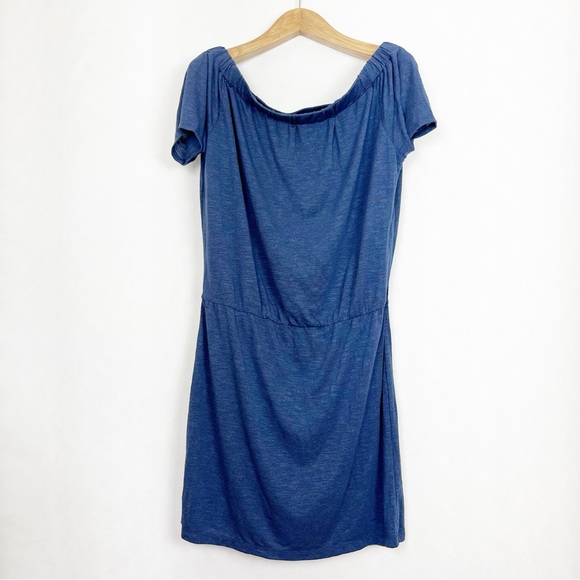 Lolë Women’s Navy Blue Short‎ Sleeve Off-Shoulder Mini Dress Size Large - Picture 1 of 8